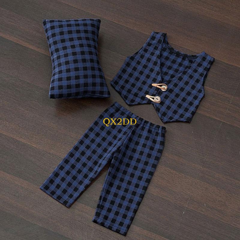 Infant Photography Props Outfit - QX2D Checkered Pillow Pants & Vest
