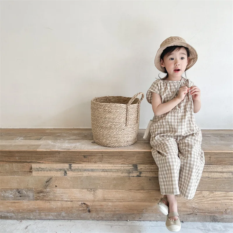Baby Girls Plaid Overalls Kids - Baby Summer Linen Sleeveless Jumpsuit recension och pris
