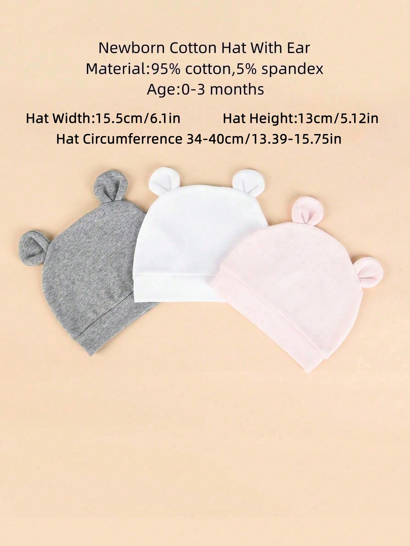 3-Pack Newborn Solid Color Sin - Infant Beanie Hat With Ears recension och pris