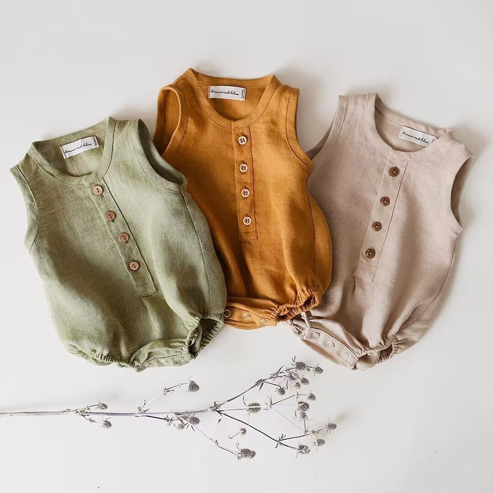 Newborn Baby Boys Linen Cotton - Baby Summer Linen Sleeveless Jumpsuit recension och pris